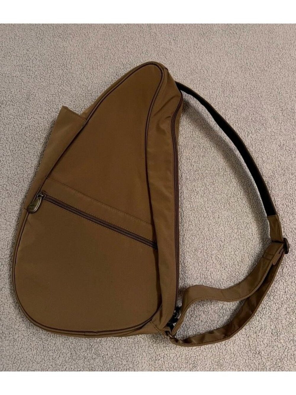 Vintage AmeriBag Healthy Back Bag Medium Tan Taupe Nylon Sling Crossbody Travel